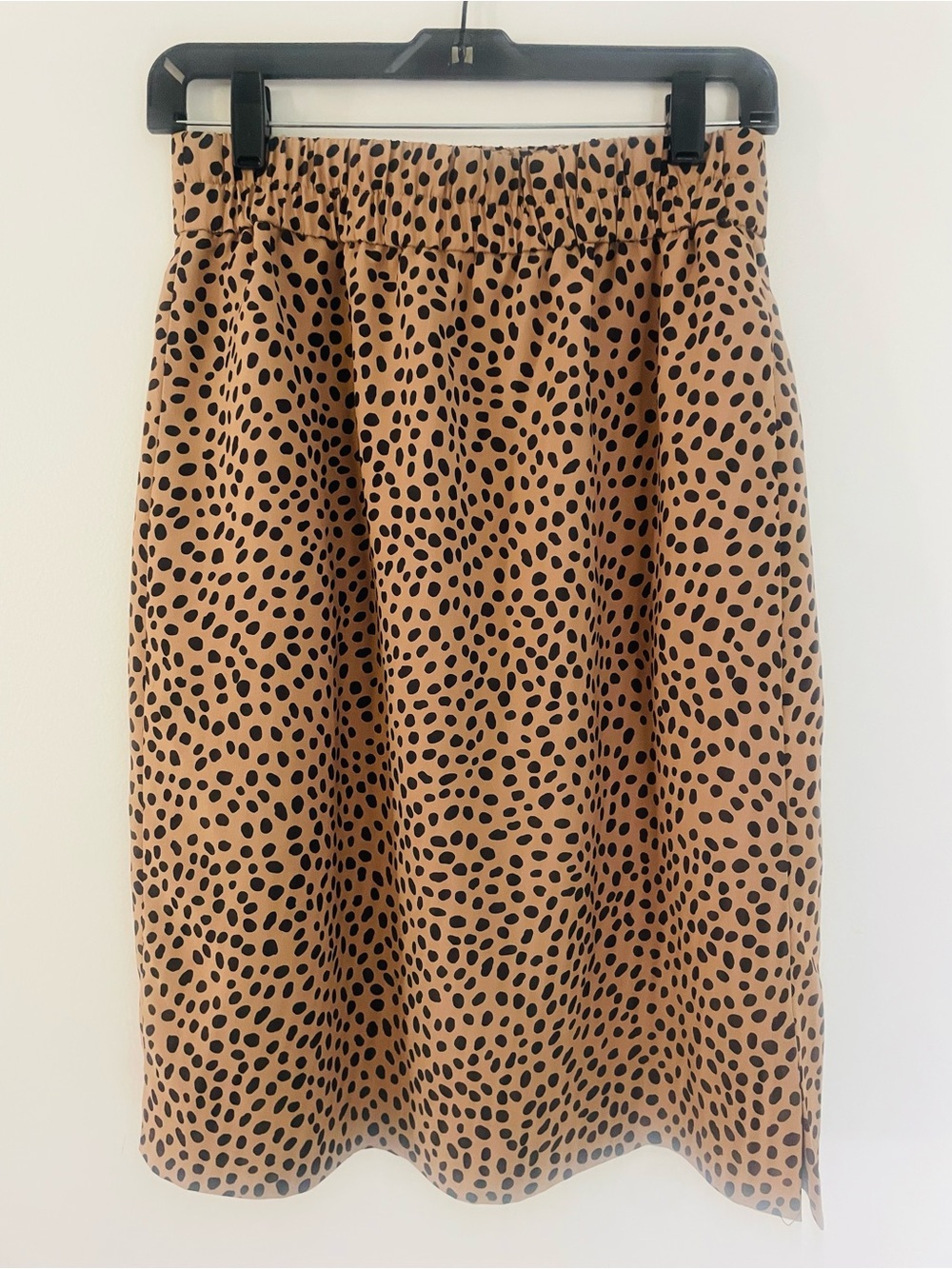 J. Crew Tan Midi Skirt with Black Leopard Spots, XS